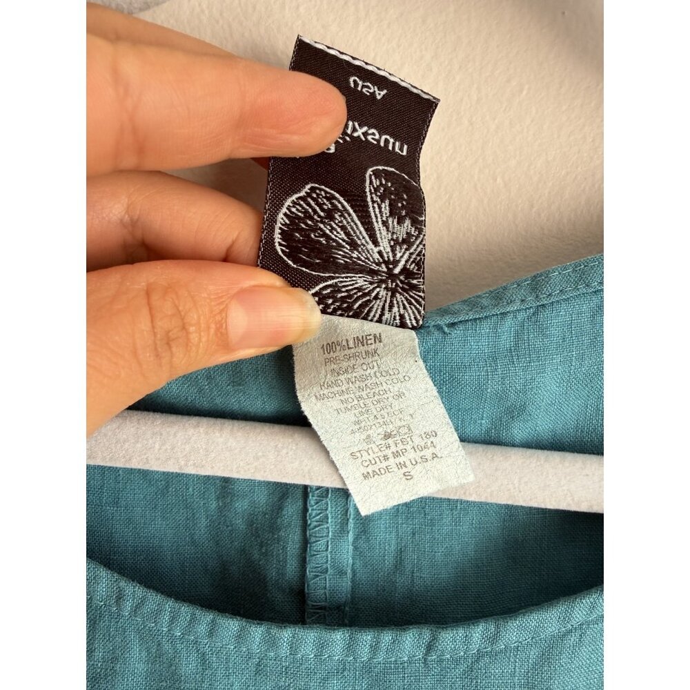 La Fixsun 100% Linen Asymmetric Half Sleeve Turquoise Top Lagenlook Coastal S - Picture 8 of 8